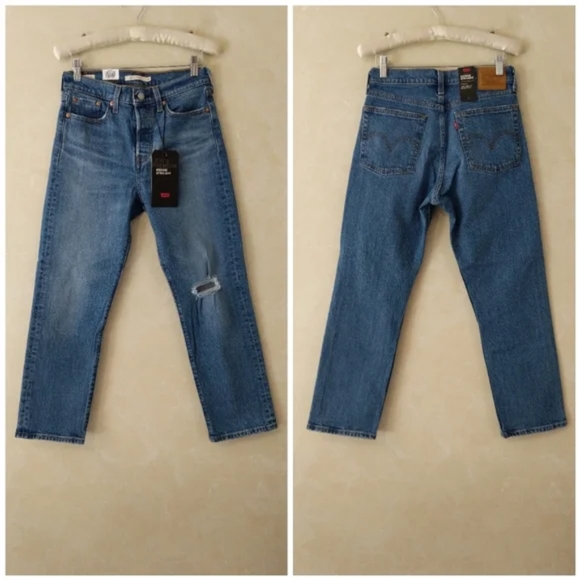 Levi's Wedgie Crop Straight Leg Jeans Distressed - Picture 6 of 9